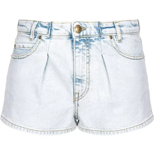 Denim Shorts with Logo Patch , female, Sizes: W26 - pinko - Modalova