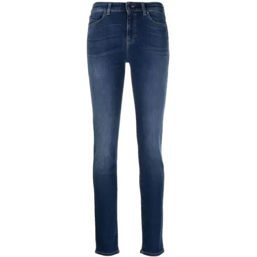 Slim Fit Denim Jeans mit Lederlogo , Damen, Größe: W30 - Emporio Armani - Modalova