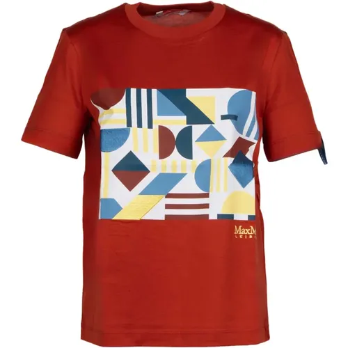 Geometric Print Rust Cotton T-shirt , female, Sizes: M, L - Max Mara - Modalova