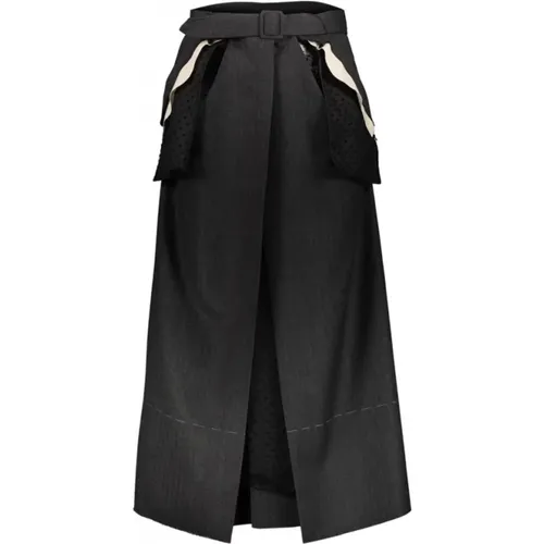 Wool-Herringbone Midi Skirt with Polka-Dot Tulle Detailing , female, Sizes: XS - Maison Margiela - Modalova