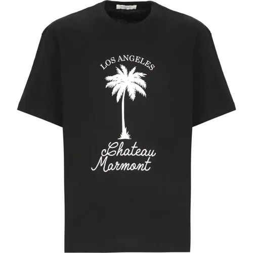 Schwarzes Baumwoll-T-Shirt mit Palmendruck , Herren, Größe: 2XL - IH NOM UH NIT - Modalova