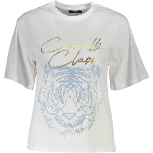 Elegantes weißes bedrucktes Tee mit zeitlosem Stil , Herren, Größe: L - Cavalli Class - Modalova