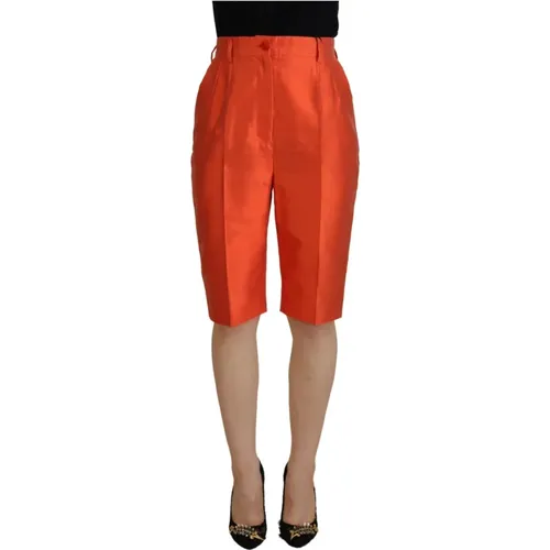 Orange Silk High Waist Cropped Pants , female, Sizes: XS - Dolce & Gabbana - Modalova