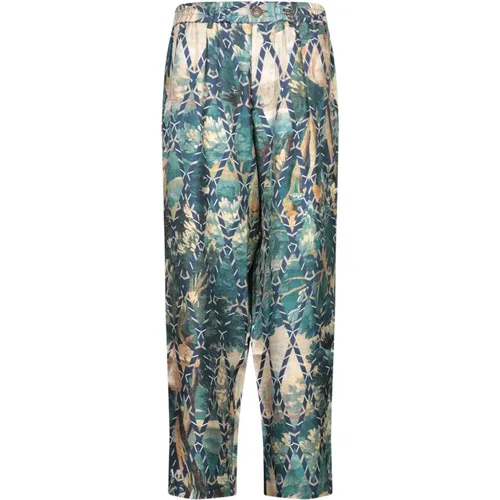 Blue Floral Silk Trousers , female, Sizes: M - Pierre-Louis Mascia - Modalova