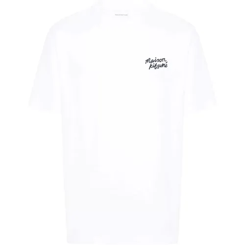 Embroidered-Logo Cotton T-Shirt , male, Sizes: L - Maison Kitsuné - Modalova