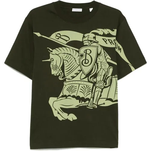 Grüne T-Shirts und Polos mit Equestrian Knight Design , Herren, Größe: M - Burberry - Modalova