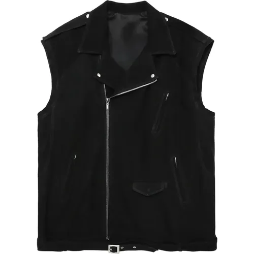 Schwarze Leder Biker Weste - Rick Owens - Modalova