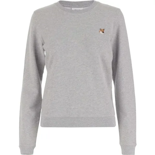 Baumwolle Crew Neck Logo Sweatshirt Grau , Damen, Größe: L - Maison Kitsuné - Modalova