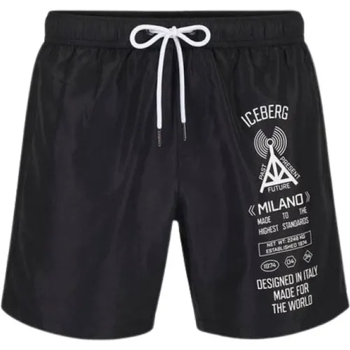 Schwarze Polyester Regular Fit Shorts , Herren, Größe: L - Iceberg - Modalova