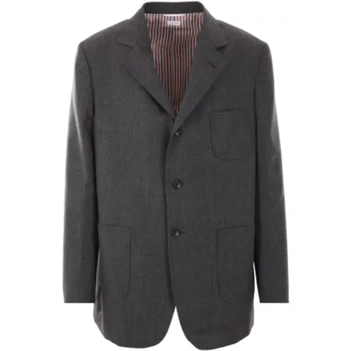 Dark Grey Wool Single-Breasted Jacket , male, Sizes: L, M - Thom Browne - Modalova