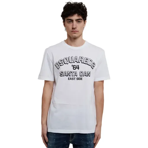 Weißes Baumwoll-T-Shirt mit Logo-Print , Herren, Größe: 2XL - Dsquared2 - Modalova