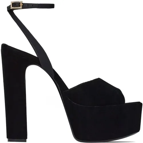 Velvet Platform Sandals , female, Sizes: 7 UK - Saint Laurent - Modalova
