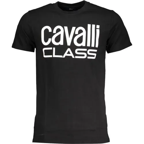 Schwarzes T-Shirt mit Logo-Print , Herren, Größe: XL - Cavalli Class - Modalova