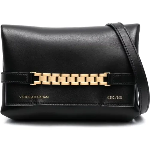 Leather Crossbody Bag with Chain Detailing , female, Sizes: ONE SIZE - Victoria Beckham - Modalova