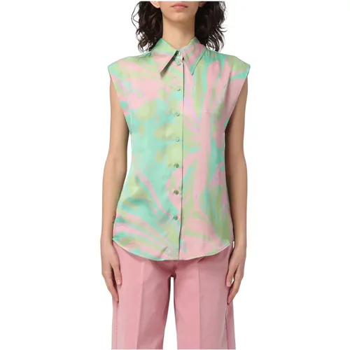Satin Print Shirt Cabiri Stil,Grüne ärmellose Damenbluse - pinko - Modalova