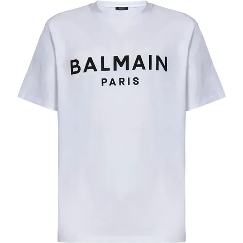 Weißes Logo-Print Baumwoll-T-Shirt , Herren, Größe: 2XL - Balmain - Modalova