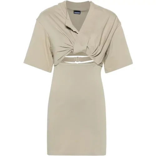 Khaki Baumwoll V-Ausschnitt Kleid , Damen, Größe: S - Jacquemus - Modalova
