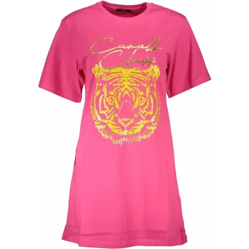 Rosa Logo Print Baumwoll T-Shirt , Damen, Größe: XL - Cavalli Class - Modalova