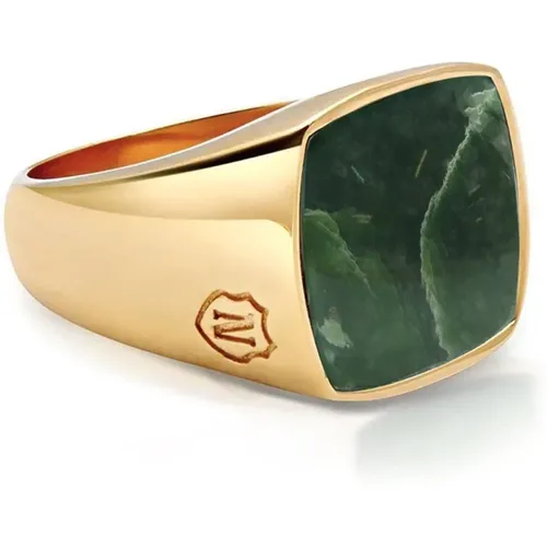Gold Signet Ring with Green Jade , male, Sizes: 62 MM, 64 MM, 56 MM, 58 MM, 68 MM, 66 MM, 60 MM - Nialaya - Modalova