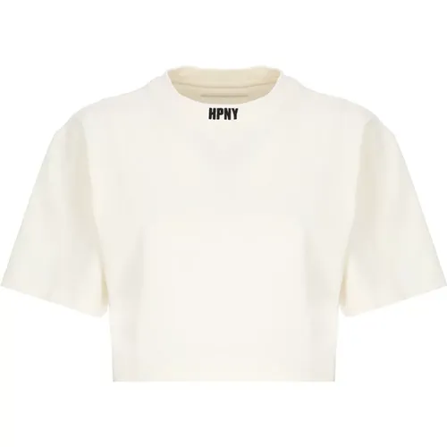 Ivory Cotton T-shirt with Embroidered Logo , female, Sizes: L - Heron Preston - Modalova