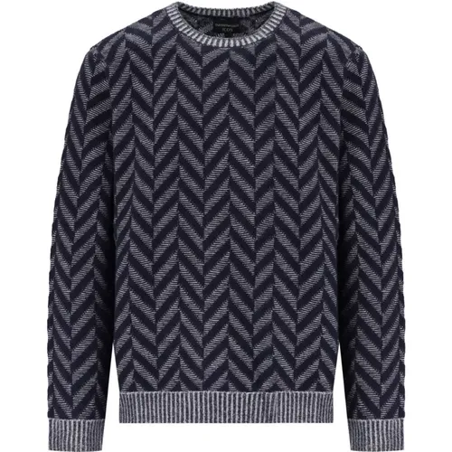 Chevron Blauer Woll-Crewneck-Pullover , Herren, Größe: XL - Emporio Armani - Modalova