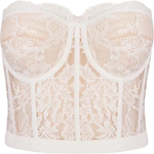 Ivory Floral Lace Bustier Top , female, Sizes: M, 2XS, XS - alexander mcqueen - Modalova