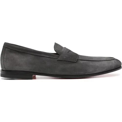 Leder Wildleder Loafers , Herren, Größe: 41 1/2 EU - Santoni - Modalova