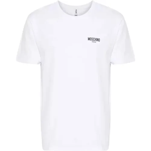 Weißes Logo Baumwoll T-Shirt - Moschino - Modalova