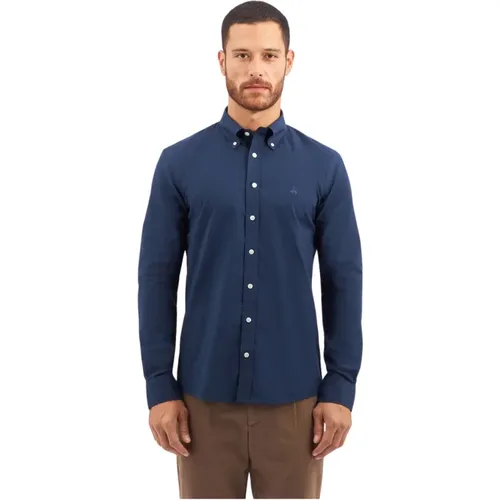 Marineblaues Slim Fit Bügelfreies Stretch-Baumwollhemd mit Button-Down-Kragen , Herren, Größe: XL - Brooks Brothers - Modalova