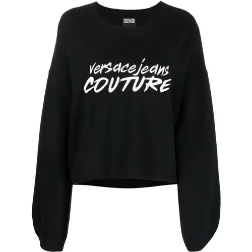 Round Neck Knitwear, Embroidered Logo , female, Sizes: S, M, L - Versace Jeans Couture - Modalova