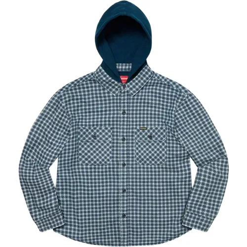 Houndstooth Flannel Hooded Shirt , male, Sizes: M, L - Supreme - Modalova