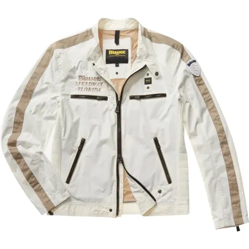 Bicolor Nylon Biker Jacket White , male, Sizes: L, 2XL, M - Blauer - Modalova