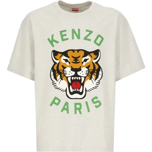 Lucky Tiger Print Grey T-shirt , male, Sizes: XL, L, M - Kenzo - Modalova