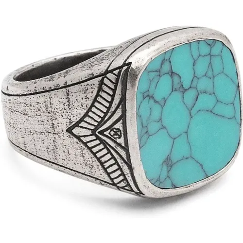 Vintage Sterling Silver Turquoise Signet Ring , male, Sizes: 62 MM, 56 MM, 58 MM, 60 MM - Nialaya - Modalova