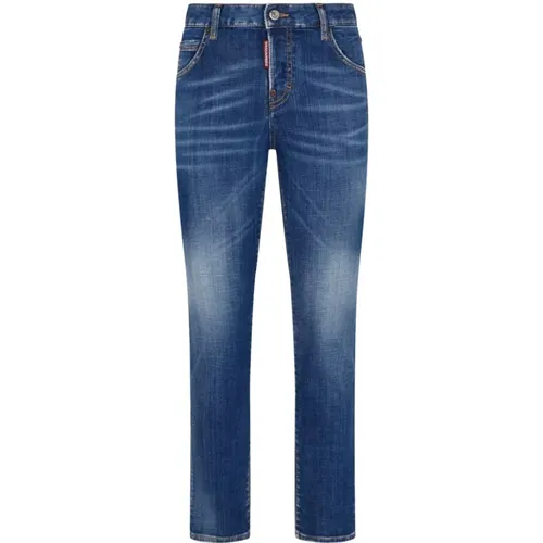 Blaue Stretch-Baumwoll-Denim-Jeans mit Whiskering-Effekt - Dsquared2 - Modalova