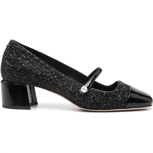 Glitzernde Lederpumps Schwarz Eckige Spitze , Damen, Größe: 38 1/2 EU - Jimmy Choo - Modalova