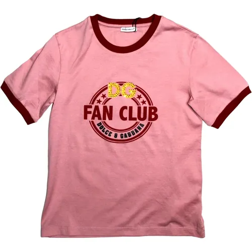Luxuriöses Fan Club T-Shirt aus rosa Baumwolle - Dolce & Gabbana - Modalova