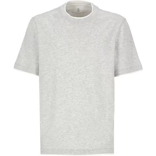 Graues Baumwoll-T-Shirt für Männer , Herren, Größe: L - BRUNELLO CUCINELLI - Modalova