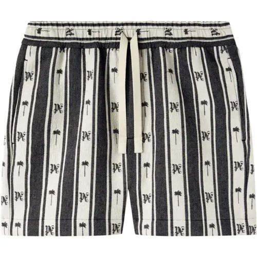Natürlich Grau Gestreifte Monogramm Bermuda Shorts - Palm Angels - Modalova