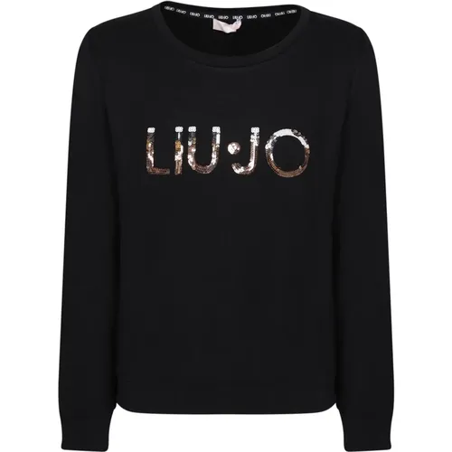 Schwarzer Sweatshirt mit Pailletten-Logo - Liu Jo - Modalova