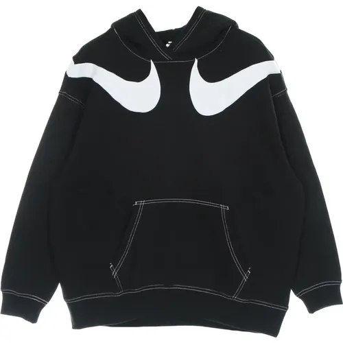 Schwarzer Fleece Hoodie mit Swoosh Logo , Damen, Größe: L - Nike - Modalova