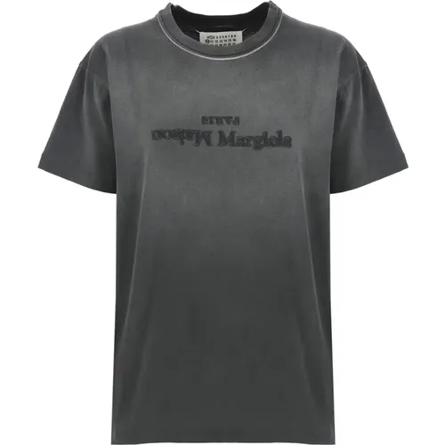 Graue T-Shirts und Polos mit Besticktem Logo , Damen, Größe: M - Maison Margiela - Modalova