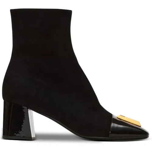 Suede Edna ankle boots with patent leather toes , female, Sizes: 4 UK, 7 UK, 6 UK - Balmain - Modalova