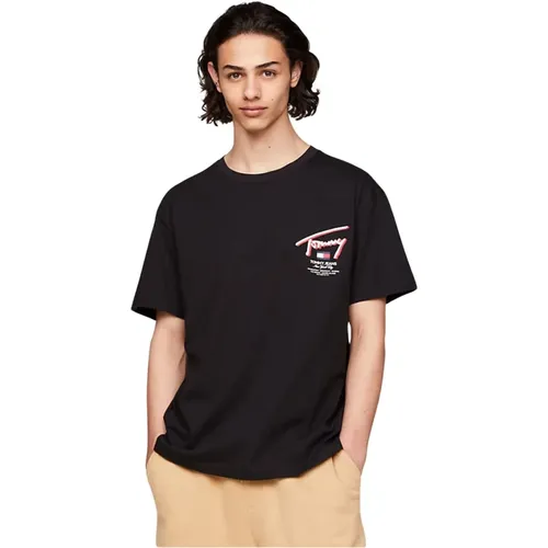Schwarzes Logo Print T-Shirt , Herren, Größe: L - Tommy Jeans - Modalova