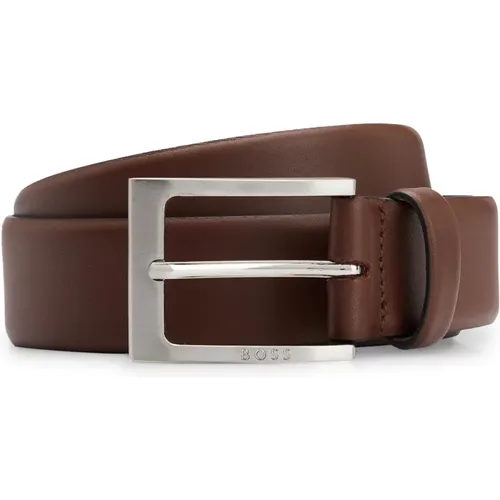 Timeless Leather Belt with Brushed Buckle , male, Sizes: 115 CM, 95 CM, 85 CM, 100 CM, 110 CM, 90 CM - Hugo Boss - Modalova