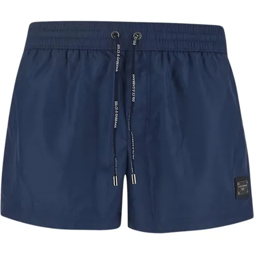 Stylish Branded Plaque Swim Shorts , male, Sizes: S, M - Dolce & Gabbana - Modalova