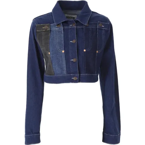 Patchwork Cropped Denim Jacket , female, Sizes: M, S - Moschino - Modalova