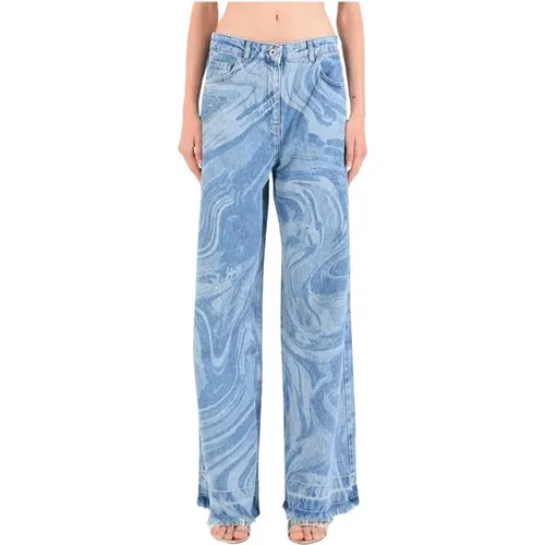 Wide Leg Denim Jeans with Laser Print and Rhinestone Detail , female, Sizes: W28 - PATRIZIA PEPE - Modalova