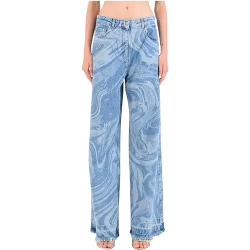 Wide Leg Denim Jeans with Laser Print and Rhinestone Detail , female, Sizes: W30, W26, W29, W25 - PATRIZIA PEPE - Modalova