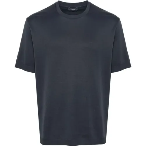Blaues T-Shirt mit Rundhalsausschnitt und Rippbündchen , Herren, Größe: XL - Herno - Modalova